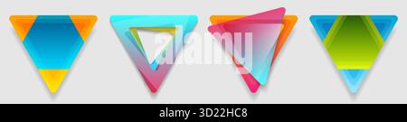 Set of four colorful abstract geometric triangles stickers with layered gradients in bright hues, perfect for design, labels, and modern branding proj Stock Vector