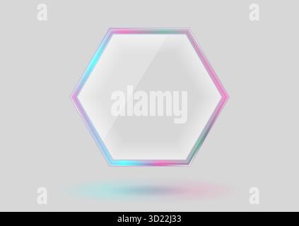 Blue pink pastel glass transparent hexagonal frame abstract modern design. Vector vibrant background Stock Vector