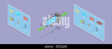 3D Isometric Flat  Illustration of 4G vs 5G, Wireless Hi-speed Internet Stock Photo