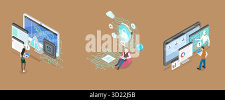 3D Isometric Flat  Illustration of AI Security Threats, AI-powered Cybersecurity Stock Photo