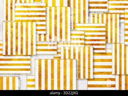 White grunge squares with golden stripes geometric abstract background. Vector graphic design Stock Vector