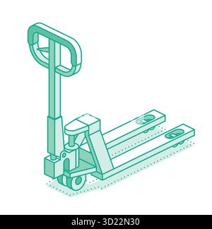 Pallet jack used in warehouses and logistics. Industrial equipment for lifting and transporting pallets. Isometric vector illustration. Stock Vector