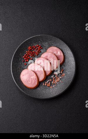 Sliced ham, meat, pork or turkey sausage for sandwiches. Ham slices, food Stock Photo