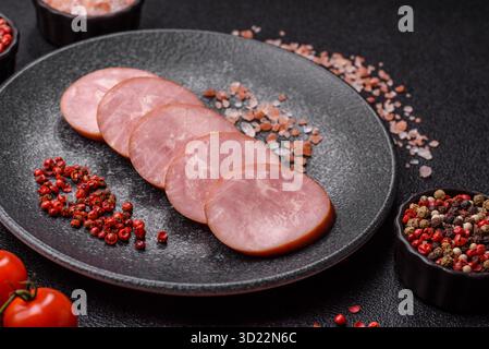 Sliced ham, meat, pork or turkey sausage for sandwiches. Ham slices, food Stock Photo