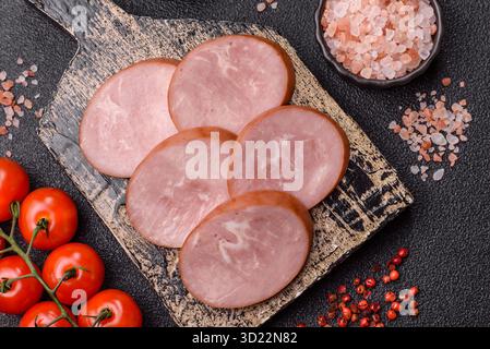 Sliced ham, meat, pork or turkey sausage for sandwiches. Ham slices, food Stock Photo