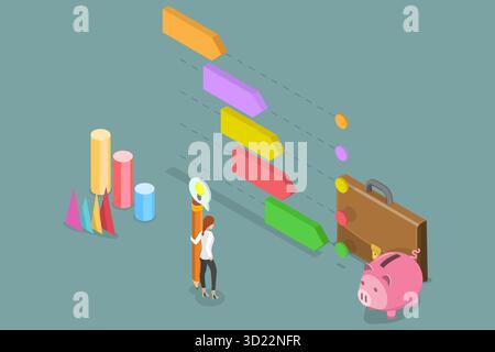 3D Isometric Flat  Illustration of Workflow Concept, Timeline with Work Task Flow Stock Photo