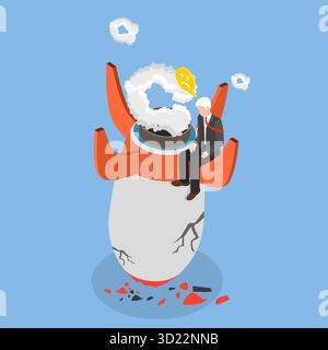 3D Isometric Flat  Illustration of New Business Failure, Collapse, Crisis of Project Stock Photo
