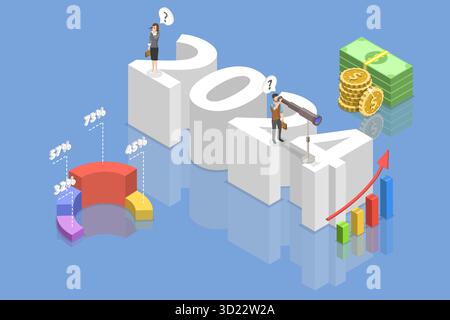 3D Isometric Flat  Illustration of Economic Forecast , New Trends and Predictions in Economics Stock Photo