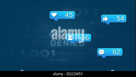 Displaying central ACCESS DENIED message on security interface, with blue notification bubbles Stock Photo