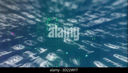Floating binary digits creating depth in virtual digital space, with green glowing accents Stock Photo