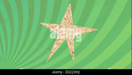 Standing out mosaic-textured beige five-point star against swirling green radial stripe background Stock Photo