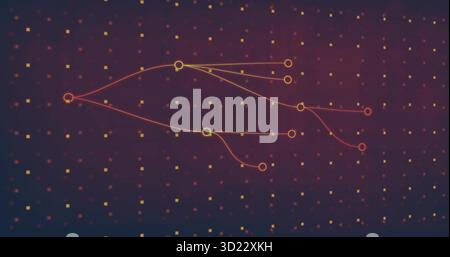 Displaying branching network diagram across digital space, with warm central node, glowing squares Stock Photo