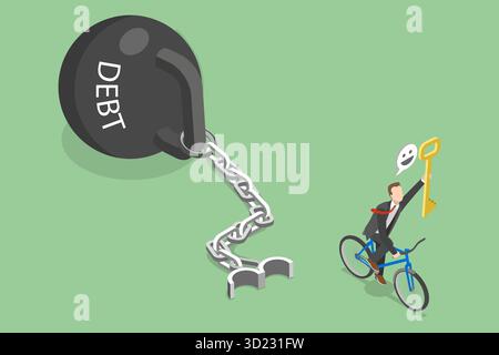 3D Isometric Flat  Illustration of Solving Financial Problem, Unlock Financial Freedom Stock Photo