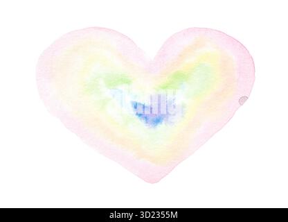 Pastel watercolor heart with soft rainbow gradient in gentle artistic style Stock Photo