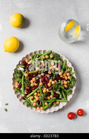 Healthy vegan salad with three types of beans. Salad with beans and chickpeas. Vegetarian menu Stock Photo