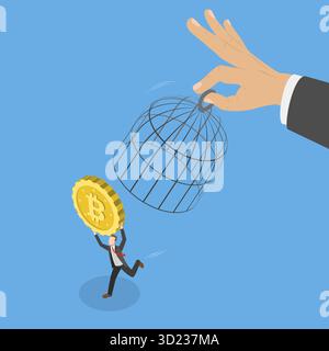 3D Isometric Flat  Illustration of Cryptocurrency Regulation, Government Trying to Control Crypto Stock Photo