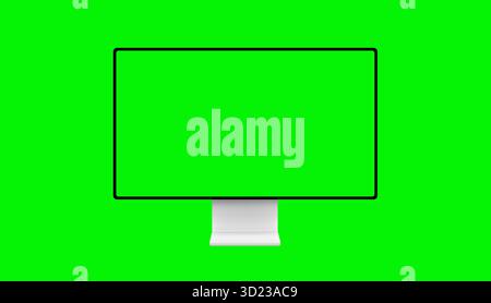 Computer monitor with bright green chroma key screen, ready for video editing, visual effects, animation, or product replacement display Stock Photo