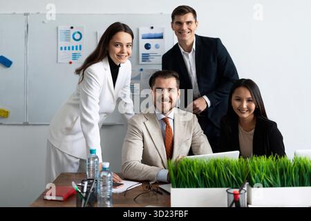 Corporate equality concept, portrait. Happy diverse professional business team Stock Photo