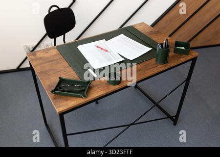 Workplace in the office with documents on the table Stock Photo