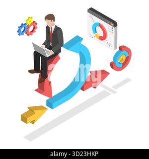 3D Isometric Flat  Illustration of Software Development, Agile Management, Kanban and DevOps. Item 3 Stock Photo