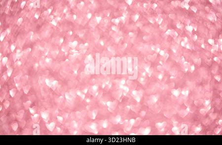 Pink heart shaped bokeh background soft romantic light and dreamy abstract Stock Photo