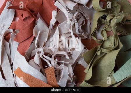 Assorted linen Fabric Scraps in Earthy Tones Stock Photo