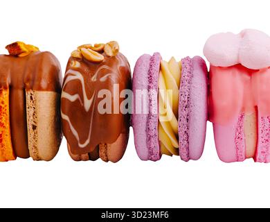 Delicious assorted macarons displayed in vibrant colors for a sweet treat Stock Photo
