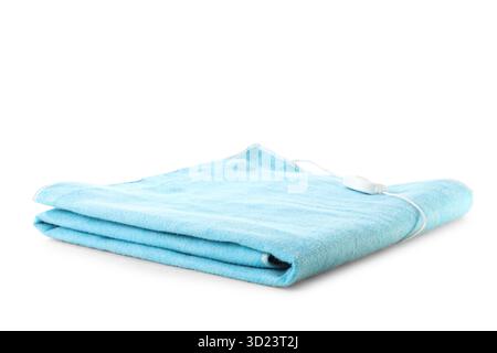 Blue electric heating pad on white background Stock Photo
