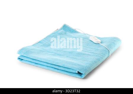 Blue electric heating pad on white background Stock Photo