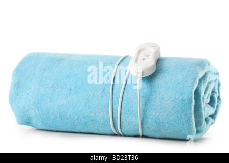 Blue electric heating pad on white background Stock Photo