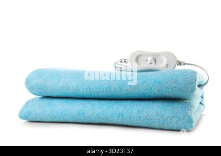 Folded electric heating pad on white background Stock Photo