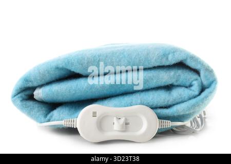Folded electric heating pad on white background Stock Photo