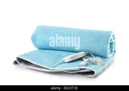 Folded electric heating pad on white background Stock Photo