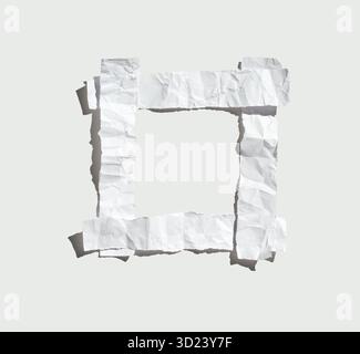 Blank frame of crumpled white paper with square shape on light background Stock Photo