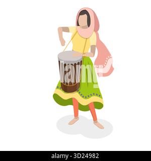 3D Isometric Flat  Set of Traditional Indian Dancers, Bollywood. Item 4 Stock Photo