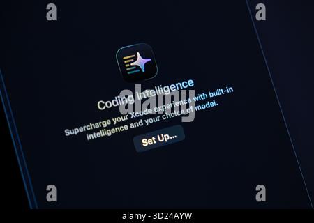 Poznan, Poland - September 18, 2025: A modern digital screen interface displays Coding Intelligence application setup, promoting advanced artificial i Stock Photo