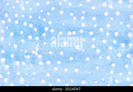 Abstract blue watercolor background with white polka dots in a random pattern Stock Photo