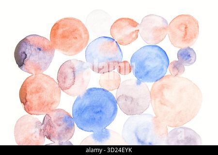 Abstract watercolor pattern with red and blue circles on white background Stock Photo