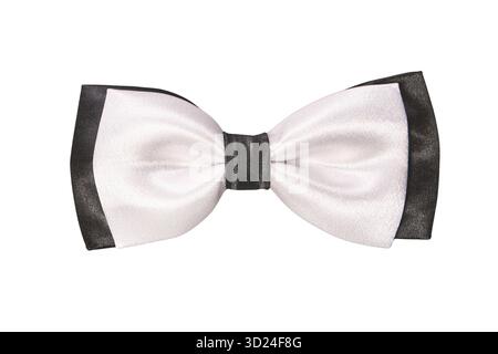 Elegant black and white satin bow tie with classic design on isolated background Stock Photo