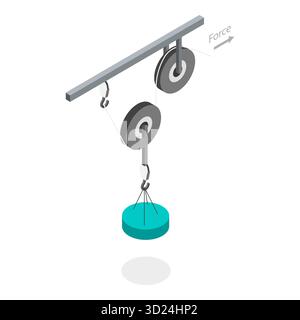 3D Isometric Flat  Illustration of Pulley Types, Science Experiment. Item 3 Stock Photo