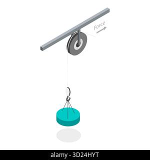 3D Isometric Flat  Illustration of Pulley Types, Science Experiment. Item 4 Stock Photo