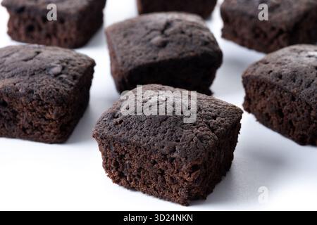 Homemade chocolate brownies isolated on white background Stock Photo