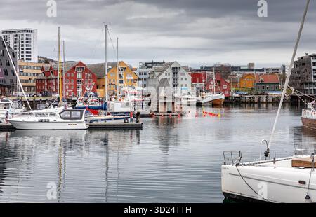 Tromso harbor at cloudy day Stock Photo