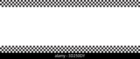 Top and bottom borders with checkered print and blank space for text. Police, taxi, chess game or rally sport car competition background. Black and Stock Vector