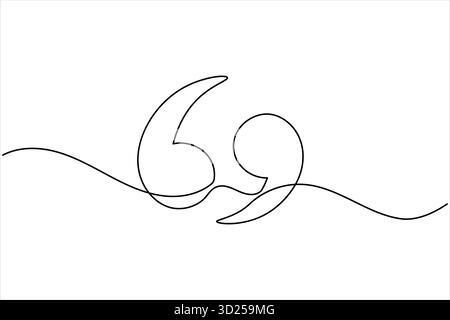 Quote mark continuous one line drawing minimalist outline vector icon illustration Stock Vector