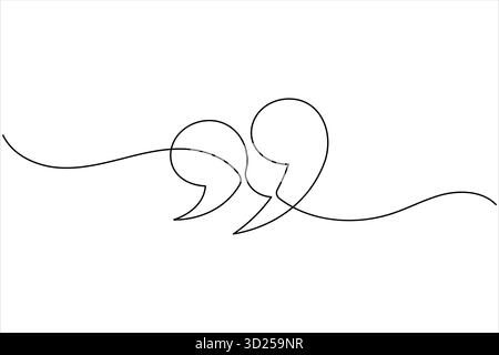 Quote mark continuous one line drawing minimalist outline vector icon illustration Stock Vector
