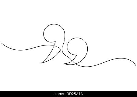Quote mark continuous one line drawing minimalist outline vector icon illustration Stock Vector