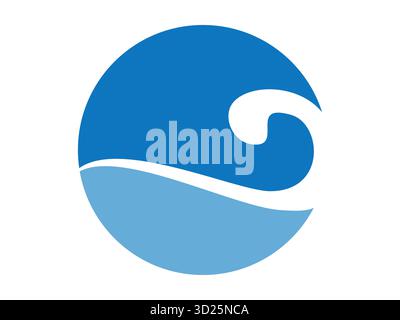 Clean and modern ocean waves icon vector with smooth curves and minimalist design. Perfect for marine, sea, surf, beach, or water themed branding, log Stock Vector
