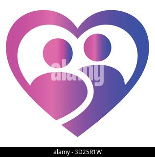 Abstract gradient heart with two figures inside representing love and connection symbol Stock Vector