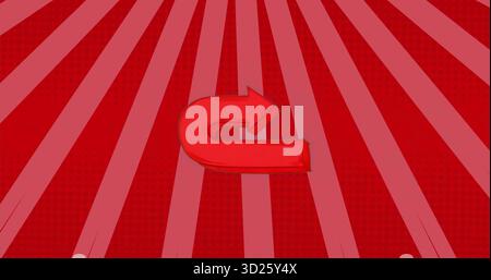 Featuring red curved arrow pointing right against radial beam burst backdrop, with halftone texture Stock Photo